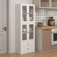 HOMCOM Alacena de Cocina Alta con 4 Puertas de Vidrio 2 Cajones Estantes Ajustables 59x30x170 cm Blanco(m-2)