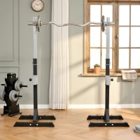 HOMCOM Set 2 Rack Porta Bilanciere in Acciaio, 2 Ganci con Altezza Regolabile, Capacità 150kg, 55x57x105-170cm, Nero(m-8)