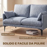 HOMCOM Divano 2 Posti in Tessuto con Braccioli, Imbottitura Spessa e 2 Cuscini, 131x78x83 cm, Blu(m-7)