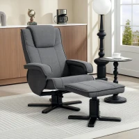 HOMCOM Swivel Recliner Chair with Footstool - Charcoal Grey Velvet(m-10)
