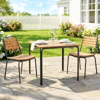 Outsunny Lot de 2 Chaises de Jardin Empilables, Assise et Dossier en Bois Massif à Lattes, Cadre en Acier, 61x47x81cm, Naturel(m-15)
