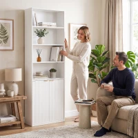 HOMCOM Bookcase Adjustable Shelf Bookshelf Anti-Tip Hardware 6-Tier, White(m-9)