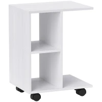HOMCOM Beistelltisch in C-Form, Kaffeetisch, Couchtisch, Eckschreibtisch, mit Rollen, E1-Spanplatte, 45 x 35 x 58 cm, Weiß(m-1)