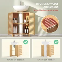 HOMCOM Mueble Bajo Lavabo con 2 Puertas de Lamas de Bambú Estante Ajustable para Lavabos con o sin Pedestal Natural(m-4)