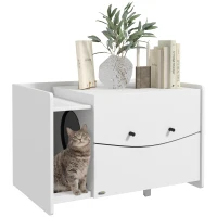 PawHut Meuble 2 en 1 maison de toilette bac à litière chat compartiment coulissant 78 x 50 x 51cm blanc(m-11)