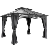 Outsunny Gartenpavillon ca. 3,6x3m Aluminium Pavillon mit 6 mm Polycarbonat-Doppeldach Moskitonetz 4 Seitenteile Dunkelgrau(m-1)