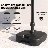 Outsunny Base per Ombrellone da Giardino in HDPE, Base per Ombrellone con Maniglia, Supporto per Pali Ø38mm, Riempibile con 20 kg di Acqua e 30 kg di Sabbia, per Giardino Piscina, Nero(m-5)
