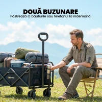 Outsunny Cărucior de Grădină 72L Pliabil cu Mâner Reglabil, din Oțel și Material Oxford, 114x46x92 cm, Negru(m-8)