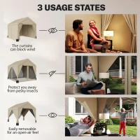 Outsunny 3 x 3 m Patio Gazebo with Netting & Curtains, Outdoor Canopy Shelter with Galvanised Steel Frame, Khaki(m-5)