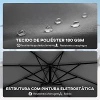 Outsunny Chapéu de Sol Excêntrico Ø300 cm com Base Cruzada Manivela Capa Protetora e Cordas de Vento Cinza Escuro(m-6)