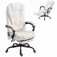 Vinsetto Scaun de birou de masaj, scaun de birou, scaun ergonomic cu înălțime reglabilă, spătar inclinabil și telecomandă cu fir, suport pentru picioare retractabil și pivotant la 360°, alb(m-11)