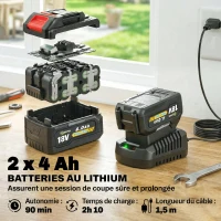 Outsunny Coupe-Bordures sans Fil 18V, 2 Batteries 4,0 Ah, Chargeur, Coupe 25 cm, Manche Télescopique, 124x32x19cm, Argent(m-6)