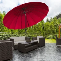 Outsunny Parasol droit parasol de jardin inclinable rond avec 18 baleines manivelle mât en métal fibre de verre Ø 2,5m polyester haute densité rouge vineux(m-10)