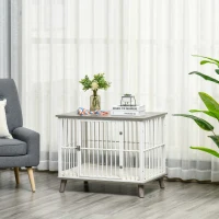 PawHut Cage pour chien moyens animaux avec coussin amovible lavable porte verrouillable avec loquet acier panneaux de particules blanc chêne gris(m-10)