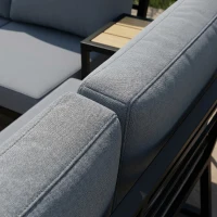 Outsunny 4 Seater Metal Garden Furniture Set, Corner Garden Sofa Set with 2 Loveseats, 2 Nesting Tables, Arm Side Trays, Teak(m-11)