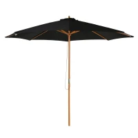Outsunny Ombrellone da Giardino 3 m con Palo in Legno, 8 Stecche e Parasole in Poliestere, Nero(m-1)