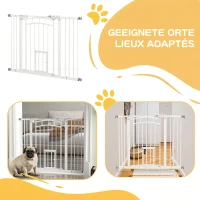 PawHut Uşa de Siguranţă pentru Câini, Barieră pentru Animale de Companie cu Ușă Mică pentru Pisici, 74-100x76 cm, Alb(m-9)