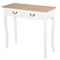 HOMCOM Mesa de Consola con 2 Cajones Diseño de Retro para Entrada Pasillo Sala de Estar Dormitorio Pino 87x34x78,5 cm Blanco(m-11)
