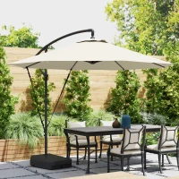 Outsunny 3(m) Garden Cantilever Parasol with Fillable Base up to 90kg, Wind Protection Strap, Cover, Round Banana Hanging Umbrella with Crank Handle and Tilt, UPF50+ Patio Umbrella, Cream(m-10)