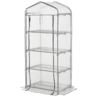 Outsunny Serre de Jardin Balcon, Étagère Serre 4 Niveaux, Acier Époxy, Bâche Amovible PE Haute Densité, 70 x 50 x 160 cm, Blanc(m-12)