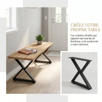 HOMCOM Pieds de table en acier, 60 x 43 cm, lot de 2 pieds de bureau en forme X avec patins réglables et vis, noir(m-7)