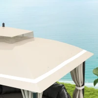 Outsunny Gazebo da Giardino 3.7 x 3 m con Zanzariera, Tende Laterali e Doppio Tetto, Beige(m-9)