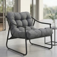 Outsunny Gartensessel Gartenstuhl mit abnehmbarem Sitzkissen Garten Loungesessel mit Armlehne, bis 120 kg belastbar Dunkelgrau(m-2)