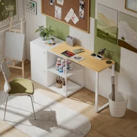 HOMCOM Schreibtisch L-förmig, 360° drehbarer Eckschreibtisch mit 2 Lagerschränken, 2 offenen Regalen, Computertisch für kleine Räume, Arbeitszimmer, Wohnzimmer, 150x40x75 cm, Weiß(m-10)