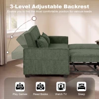HOMCOM 2 Seater Sofa Bed, 4-in-1 L-Shaped Convertible Pull-Out Sleeper Sofa with Adjustable Backrest Side Pockets, Dark Green(m-5)