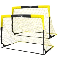SPORTNOW Set of 2 Pop Up Football Goal, Portable Folding Football Net with Carry Bag, 8 U-Shaped Ground Stakes, Fibreglass Pole(m-1)