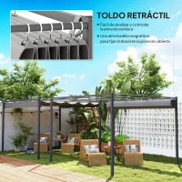 Outsunny Pérgola con Techo Retráctil Pérgola de 3x3 m con Cierre Magnético Protección UV30+ Pabellón para Jardín Patio Gris(m-4)