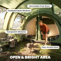 Outsunny 4 Man Camping Tent with 2 Room, Floor and Carry Bag - Green(m-6)