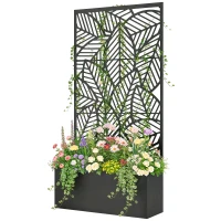 Outsunny Jardinière avec treillis, bac à fleurs, lit surélevé avec brise-vue, pour plantes grimpantes métal 90 x 30 x 170 cm noir(m-12)