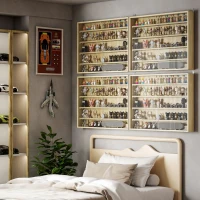 HOMCOM Vitrina de Pared de Madera con Estantes Ajustables y 2 Puertas Correderas de Cristal 80x9,5x60 cm Roble(m-2)