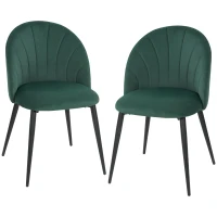 HOMCOM Armless Esszimmerstühle mit gebogener Rückenlehne 2er-Set, Samt-Optik Akzentstühle für Küche, Wohnzimmer, Dunkelgrün(m-11)