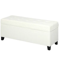 HOMCOM Banco de Almacenaje con 2 Bisagras de Seguridad Tapa Abatible para Dormitorio Salón 120x40x48 cm Crema(m-11)