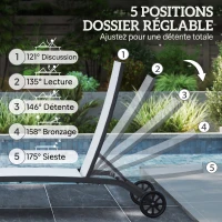 Outsunny Lot de 2 bains de soleil en aluminium et textilène avec roulettes dossier inclinable charge max. 150 Kg crème(m-4)