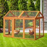 PawHut Gabbia per Galline in Legno con Porte Multiple e Rete in Metallo, 140x88.5x106cm, Arancione(m-10)