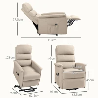 HOMCOM Fauteuil releveur inclinable avec repose-pied fonction massage et chaleur télécommande pochette beige chiné(m-3)