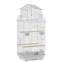 PawHut Gaiola para Pássaros de Aço com Comedouros Poleiros Balanço e Bandeja Removível 50,5x41x104 cm Branco(m-1)
