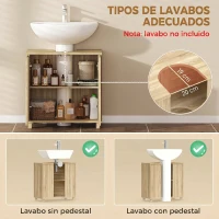 HOMCOM Mueble Bajo Lavabo con Estante Ajustable Puertas de Listones y Apertura por Presión para Lavabo con Pedestal o Pared(m-4)