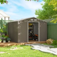 Outsunny Abri de jardin 5,4 m² 2,77 x 1,95 x 1,92 m kit de fondation porte coulissante ventilations acier galvanisé, marron clair(m-10)