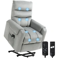 HOMCOM Sillón Relax Reclinable Eléctrico Levanta Personas, Sillón Elevador con 8 Puntos de Masaje, 2 Controles Remotos, Reposapiés, Tapizado en Pana, Acolchado Grueso, Bolsillo Lateral, Gris(m-1)