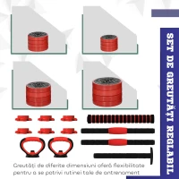SPORTNOW Set Greutăți pentru Sală 4 în 1 de 30 kg, Convertibil în Kettlebell, 2 Gantere, Halteră și Suport pentru Flotări, Roșu(m-5)