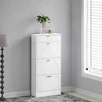 HOMCOM Marble Shoe Storage Cabinet with 3 Flip Drawers, Hallway Cabinet with Top Drawer and Adjustable Shelves, Shoe Cupboard for 18 Pairs, White(m-10)