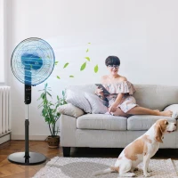 HOMCOM Ventilatore a Piantana con Telecomando, Altezza Regolabile, 3 Velocità, Angolo di Inclinazione Regolabile, in Metallo, Nero(m-2)