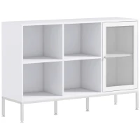 HOMCOM Mobile Buffet con 4 Ripiani Aperti e Armadietto, in Truciolato e Acciaio, 120x37x81.5 cm, Bianco(m-1)