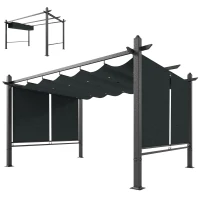 Outsunny Pérgola de Jardín 4x3 m con Cortinas Enrollables Automáticas y Techo Retráctil Cenador de Jardín con UPF50+ Gris Oscuro(m-11)