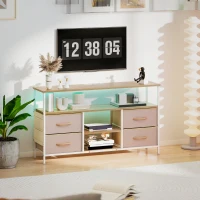HOMCOM Mueble de TV con Luz LED y Enchufes Puertos USB Estantes Abiertos 4 Cajones plegables 120x30x67,5 cm Beige y Blanco(m-8)