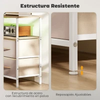 HOMCOM Mueble de TV con Luz LED y Enchufes Puertos USB Estantes Abiertos 4 Cajones plegables 120x30x67,5 cm Beige y Blanco(m-7)